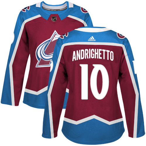 Adidas Avalanche #10 Sven Andrighetto Burgundy Home Authentic Women's Stitched NHL Jersey - Click Image to Close